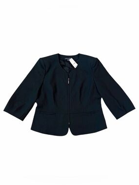 NWT Brooks Brothers Black Blazer Jacket Zip Front 3/4 Sleeve Sz 10